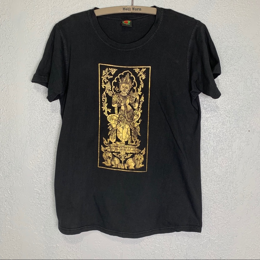 Black and gold boho style Indian graphic T-shirt